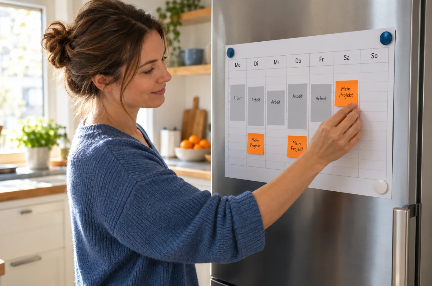 Online Minijob oder eigenes Projekt: Frau plant feste Zeitfenster für ihr Nebeneinkommen im Kalender
